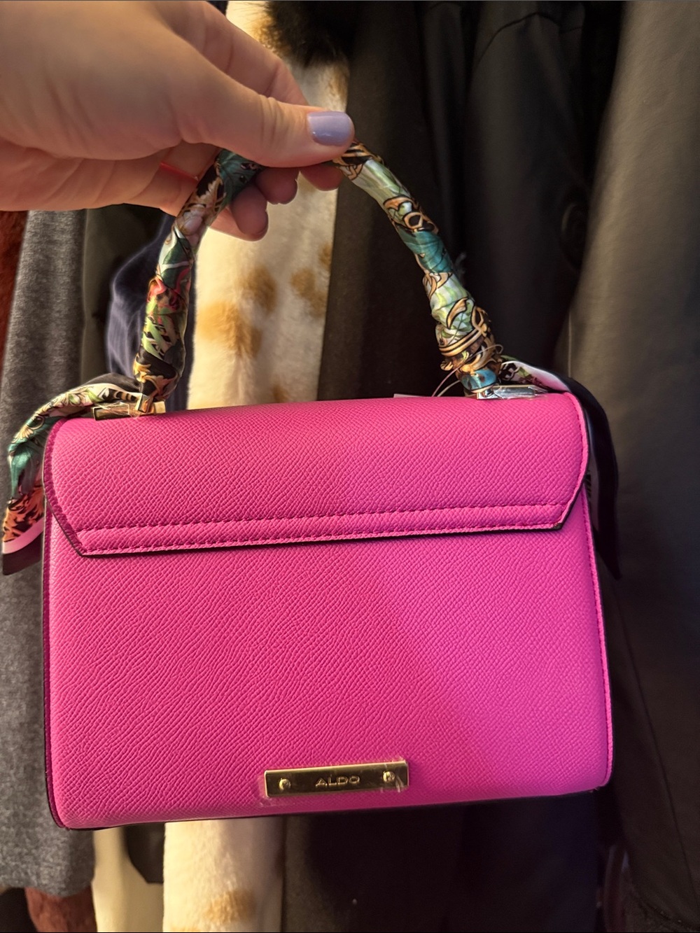 Elegant Pink Handbag with Scarf Detail - Picture 2 of 3
